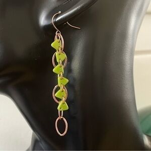 2/$29 Handmade Dangle Earrings Green Copper 2.75” Statement Wide Link Long